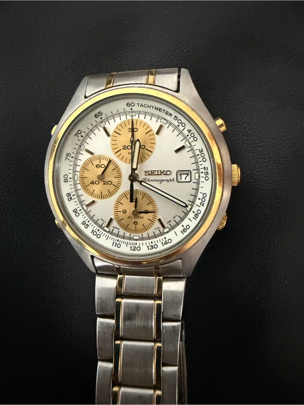NEAR MINT Seiko Gold Panda 7T32-7C60 Alarm Chronograph Two Tone 1996 WORKING